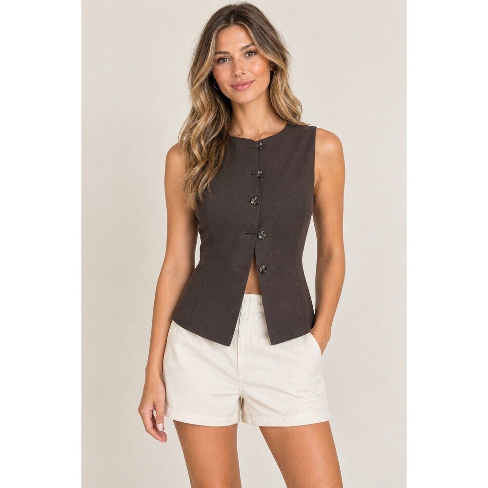 Wilfred Aritzia Women's Brown Vest Button Front Sleeveless Size 2